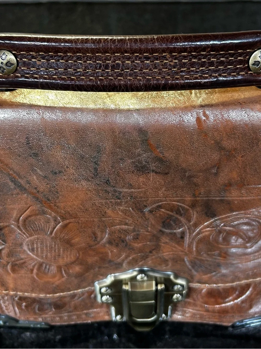 Patricia Nash Burnished Gold Tooled Leather Lanza Crossbody Bag
